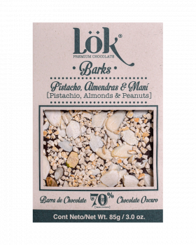 Dark Chocolate 70% cacao cu arahide, migdale si fistic, 85g, LOK