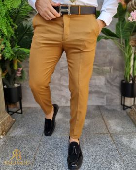 Pantaloni Maro cămilă de bărbați, Casual Slim Fit, Conici cu lanț – PN714