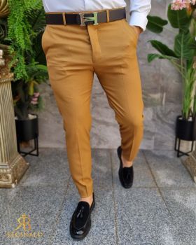 Pantaloni Maro cămilă de bărbați, Casual Slim Fit, Conici cu lanț – PN714