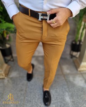 Pantaloni Maro cămilă de bărbați, Casual Slim Fit, Conici cu lanț – PN714