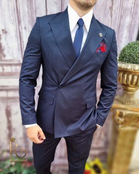 Costum elegant de bărbați, bleumarin in dungi, Sacou si Pantalon - C3743