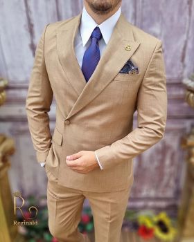 Costum elegant de bărbați, crem-cappucino, Sacou si Pantalon - C3740