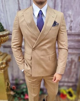 Costum elegant de bărbați, crem-cappucino, Sacou si Pantalon - C3740