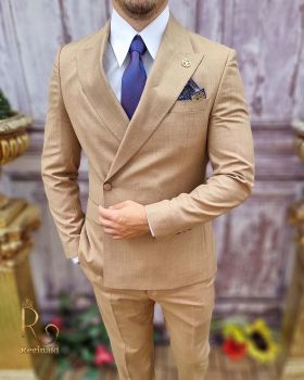 Costum elegant de bărbați, crem-cappucino, Sacou si Pantalon - C3740