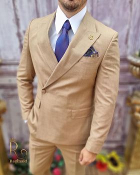 Costum elegant de bărbați, crem-cappucino, Sacou si Pantalon - C3740