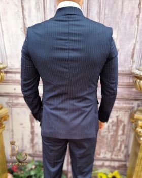 Costum elegant de bărbați, bleumarin in dungi, Sacou si Pantalon - C3743