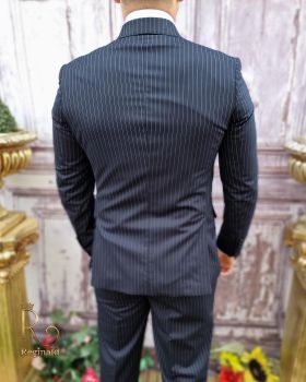 Costum elegant de bărbați, bleumarin in dungi, Sacou si Pantalon - C3748