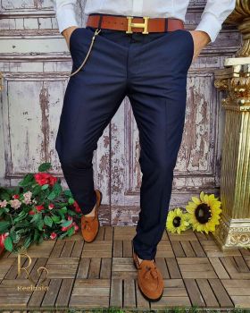 Pantaloni de bărbați, Bleumarin, Casual Slim Fit, Conici – PN660