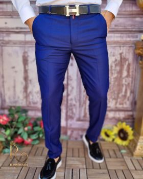 Pantaloni eleganți de bărbați, Albastru electric, Slim Fit - PN695