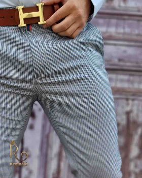 Pantaloni eleganți de bărbați, Gri in pătrățele , Slim Fit si Conici - PN676