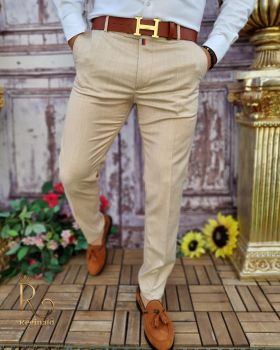 Pantaloni eleganți de bărbați, Bej patinat, Slim Fit si Conici - PN674