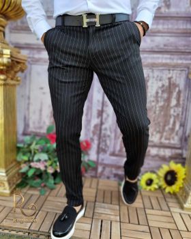 Pantaloni eleganți de bărbați, Negru cu dungi, Slim Fit si Conici - PN664