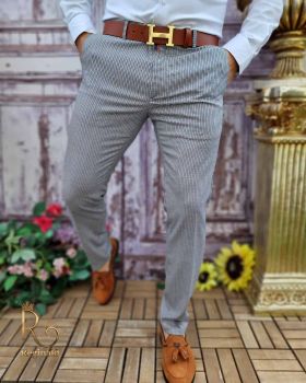 Pantaloni eleganți de bărbați, Gri in pătrățele , Slim Fit si Conici - PN676