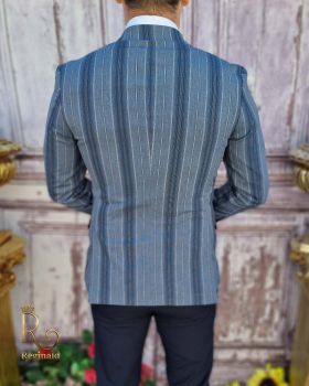 Sacou de bărbați, Bleumarin in dungi, Croiala Slim-Fit - SC624