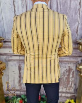 Sacou de bărbați crem in dungi, croiala Slim-Fit - SC646