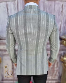 Sacou de bărbați gri in dungi, croiala Slim-Fit - SC663