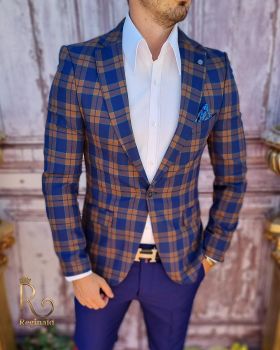 Sacou de bărbați, Slim Fit, Albastru in carouri - SC705