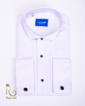 Cămașa de bărbați, Slim Fit, Alba cu model si butoni negri - CR33