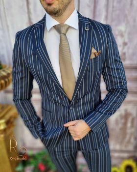 Sacou de bărbați, Bleumarin in dungi, Slim Fit - SC602