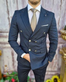 Sacou de bărbați, Bleumarin in dungi, Slim Fit - SC601