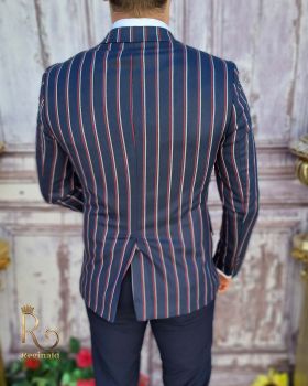 Sacou de bărbați, Bleumarin in dungi, Croiala Slim-Fit - SC617