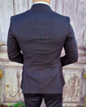 Sacou de bărbați, Bleumarin in dungi roșii, Slim Fit - SC600