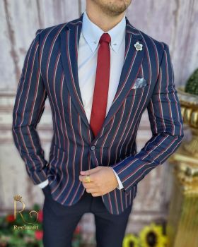 Sacou de bărbați, Bleumarin in dungi, Croiala Slim-Fit - SC617