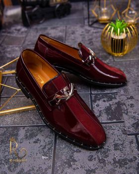 Pantofi Loafers de barbati bordo, piele naturala catifelata si lacuita - P1471