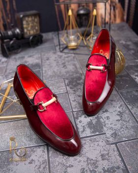 Pantofi Loafers de barbati bordo din piele naturala si catifea - P1392