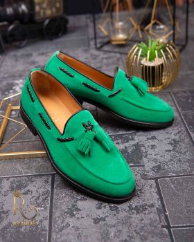 Pantofi Loafers de barbati verzi din piele naturala intoarsa - P1391