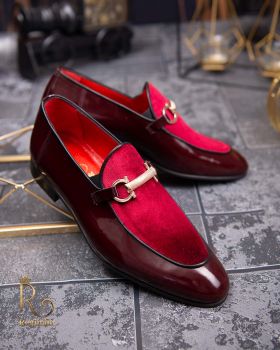 Pantofi Loafers de barbati bordo din piele naturala si catifea - P1392