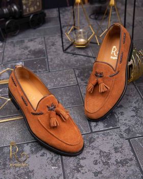 Pantofi Loafers de barbati din piele intoarsa naturala, maro - P1370