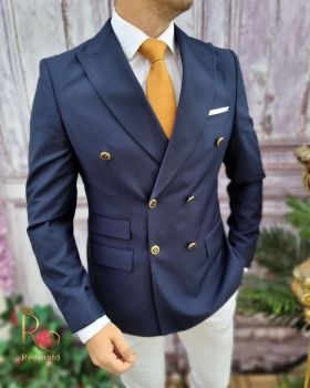 Sacou de barbati, Reginald Slim-Fit, bleumarin inchis, calitate Super wool 200`S - SC562