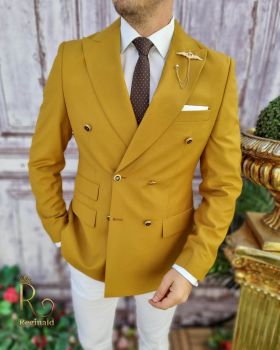 Sacou de barbati, Reginald Slim-Fit, maro mustar, calitate Super wool 200`S - SC567