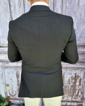 Sacou de barbati, Slim Fit, Blazer, gri inchis cu butoni metalici aurii - SC400