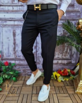 Pantaloni de barbati, Negri, Casual Slim Fit, Conici cu lanț - PNT205