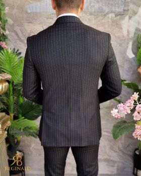 Costum elegant de bărbați, Negru cu butoni aurii, Sacou si Pantalon - C4308