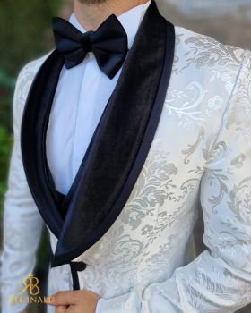 Costum ceremonie negru cu sacou brodat si vesta din catifea - C4354