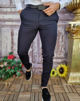 Pantaloni Casual, Bleumarin, Slim Fit, Conici cu fermoar la gambe - PN653