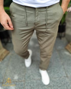 Pantaloni casual verzi, cu snur ,croiala conica, tiv intors- PN769