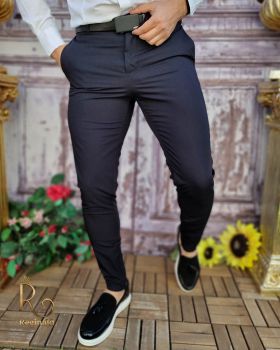 Pantaloni Casual, Bleumarin, Slim Fit, Conici cu fermoar la gambe - PN653