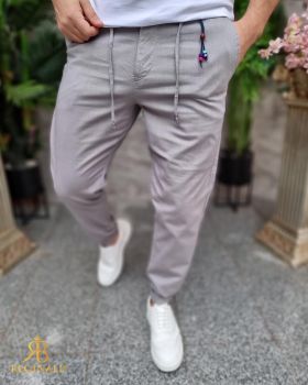 Pantaloni casual GRI, cu snur ,croiala conica, tiv intors- PN771