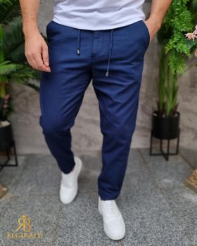 Pantaloni casual bleumarin, cu snur ,croiala conica, tiv intors- PN770