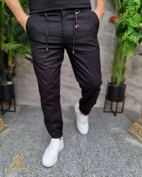 Pantaloni negri casual cu snur ,croiala conica, tiv intors- PN768