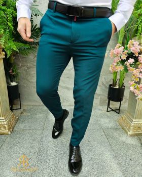 Pantaloni eleganti verde inchis, elastici, croiala conica - PN800