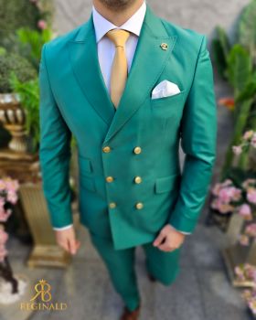 Costum elegant de bărbați, verde cu butoni aurii, Sacou si Pantalon - C4501