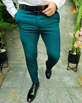 Pantaloni eleganti verde inchis, elastici, croiala conica - PN800