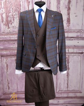 Costum elegant Maro in carouri, Sacou, Vesta si Pantalon- C4510