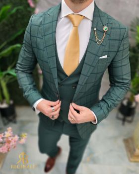 Costum de bărbați, verde: Sacou, Vesta si Pantalon - C4644