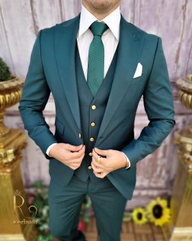 Costum de bărbați, verde cu nasturi aurii, Sacou, Vesta si Pantalon - C3596